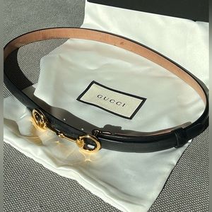 Gucci Leather Skinny Belt with Horsebit
